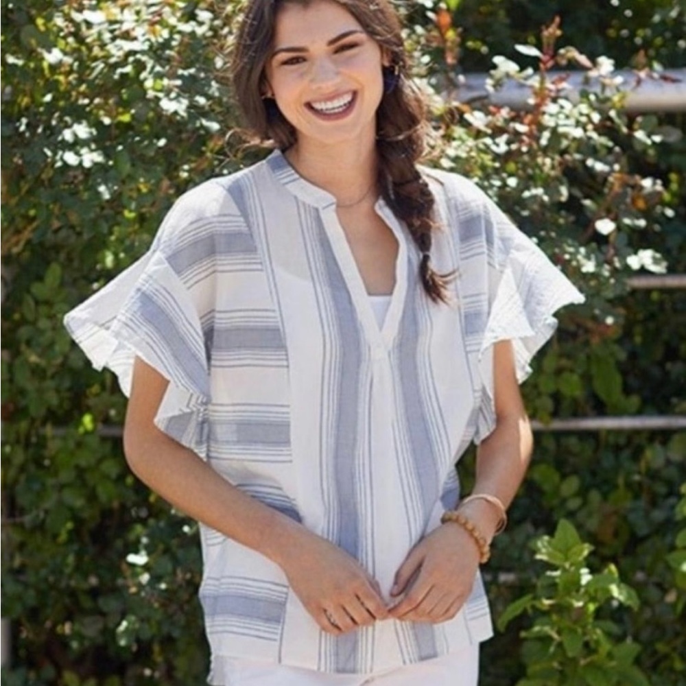 Matilda Jane with Joanna Gaines Top Blue White Striped 
Sz Small
